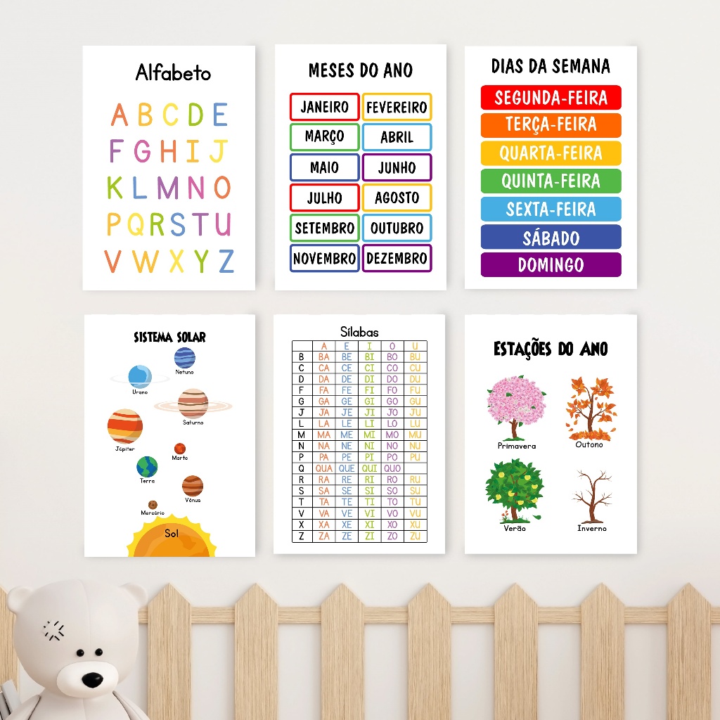 Kit 6 Placas Educativas Escola Brinquedoteca Pedagógicos Professor ...