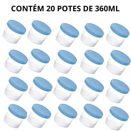 Kit 20 Potes Tampa Com Rosca Ótima Vedação 360ml Cores Sortidas 2057