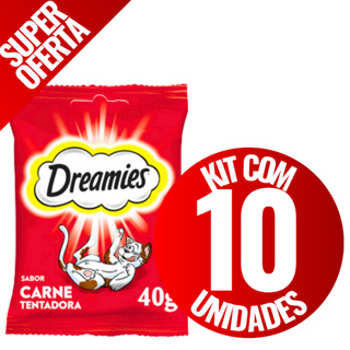 Kit 10 Petiscos Dreamies Gatos Carne 40g Snack Crocante Recheado Alta Palatabilidade em Oferta na Shopee