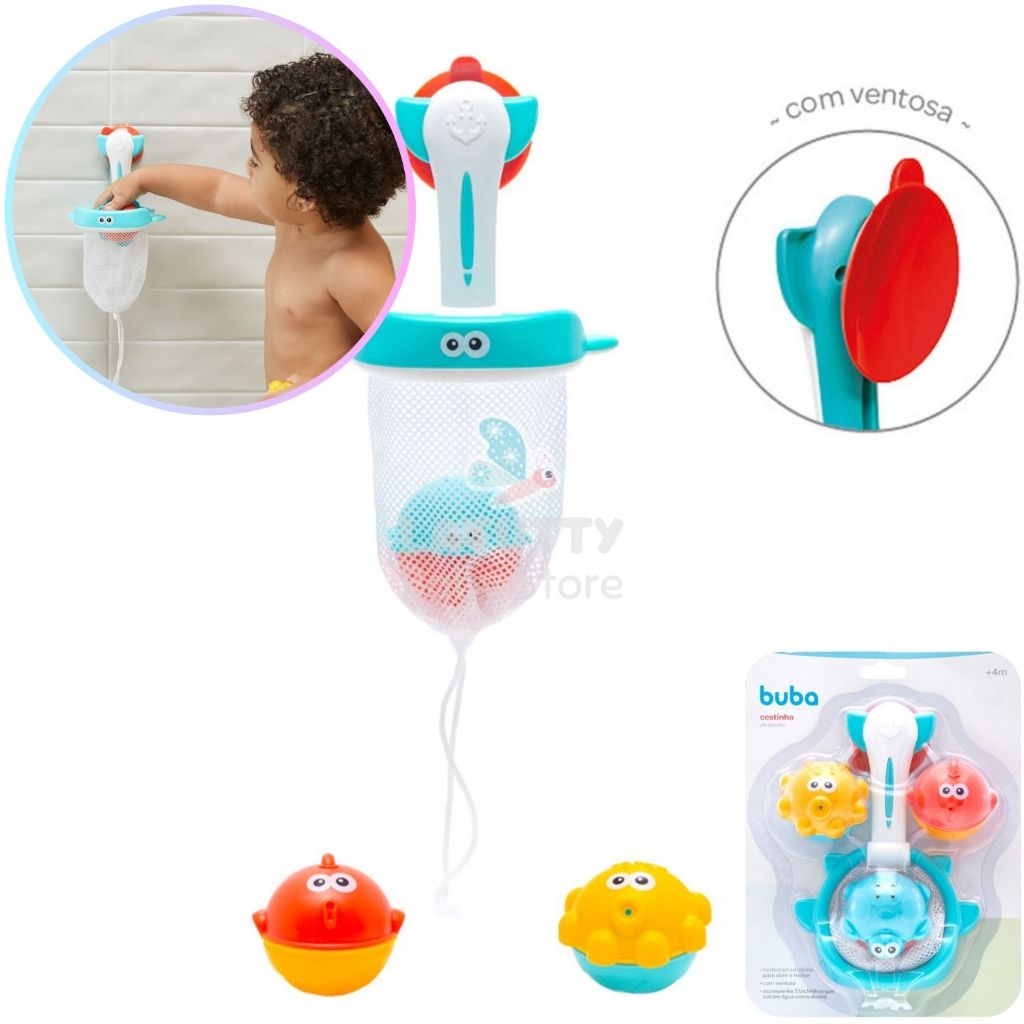 Brinquedo Banho Buba Cestinha Tubarão com Ventosa 3 Bichinhos Animais ...