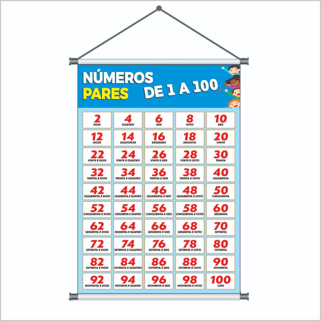 Banner Escolar Numeros Pares 1 a 100 Banner Pedagógico Educativo ...