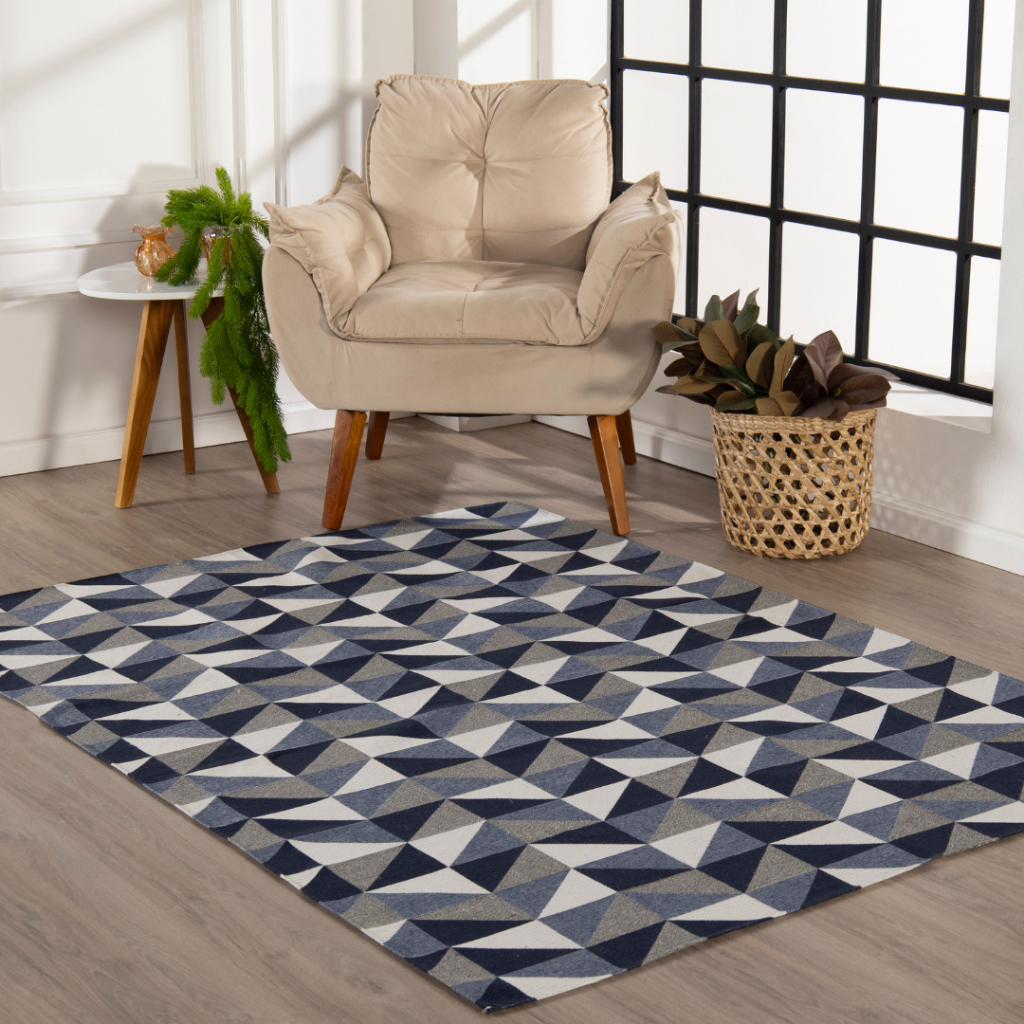Tapete Jacquard Geométrico 1,00cm x 1,40cm Antiderrapante Para Sala Escritório Quarto