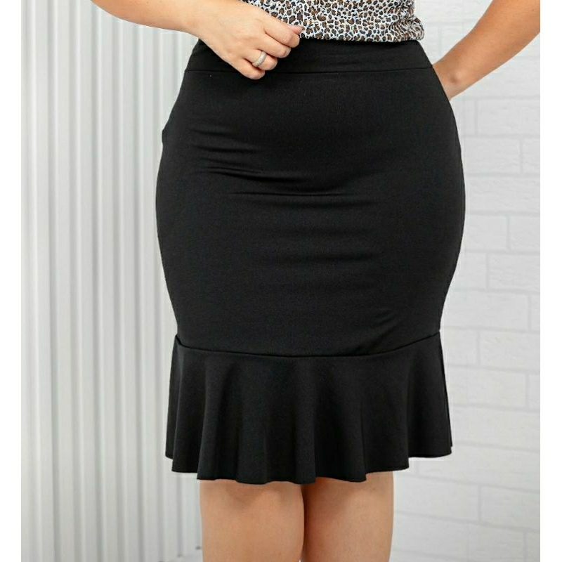 Saia Babado Justa Preta Delicada Moda Evangélica. | Shopee Brasil