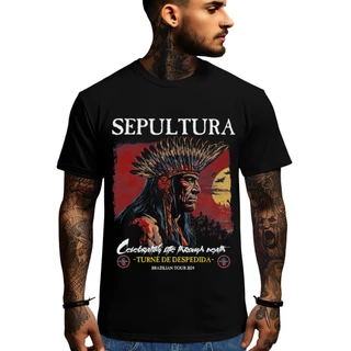Camiseta de rock Bomber estampa Sepultura tour 2024 100% algodão cor preta