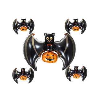 Kit 5 Balão Metalizado Morcego Com Aborora Festa Halloween