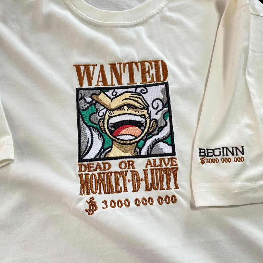 Camiseta Luffy Gaer 5 Wanted Anime One Piece Bordada Blusa Unissex