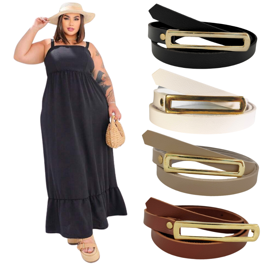 Cinto Feminino Plus Size Fino Fivela Dourada | Shopee Brasil
