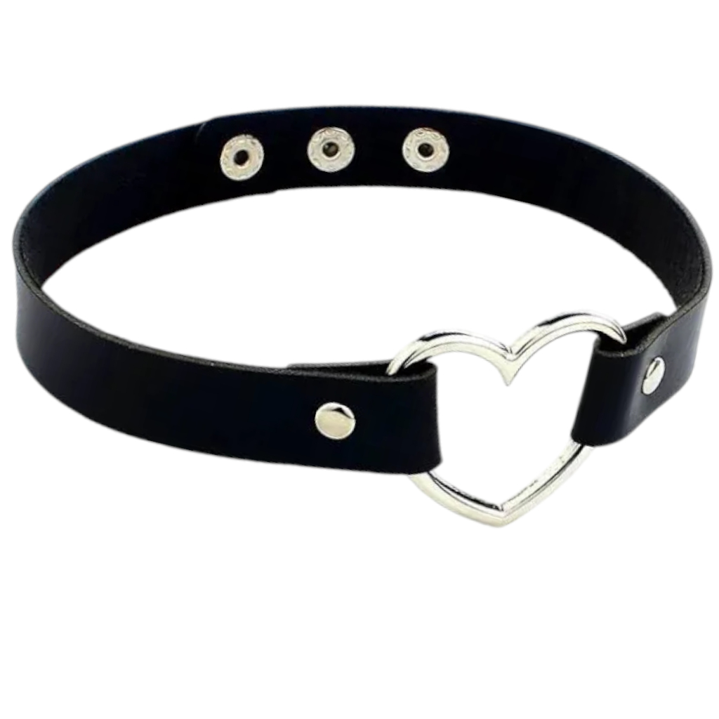 Gargantilha de Couro Ecológico Feminina Coração Choker BDSM Gótico
