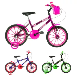 Bike bicicleta infantil kids menino Menina aro 16 rodas de apoio v brake Lilás/Rosa Azul/Vermelho