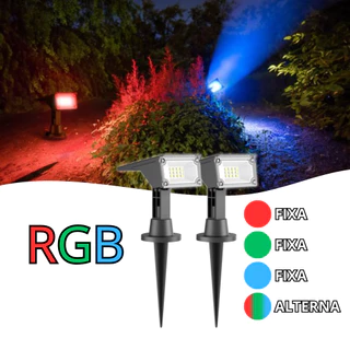 Kit 2 Luminária Spot Solar de Jardim 50 Lumens RGB Multicor (Vermelho, verde, azul)