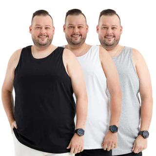 KIT 3 Regata Plus Size Masculina Algodão