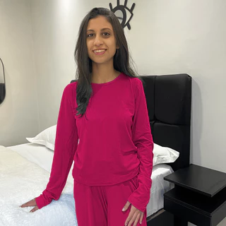 Pijama Feminino Adulto Manga Longa e Calça Suede Canelado