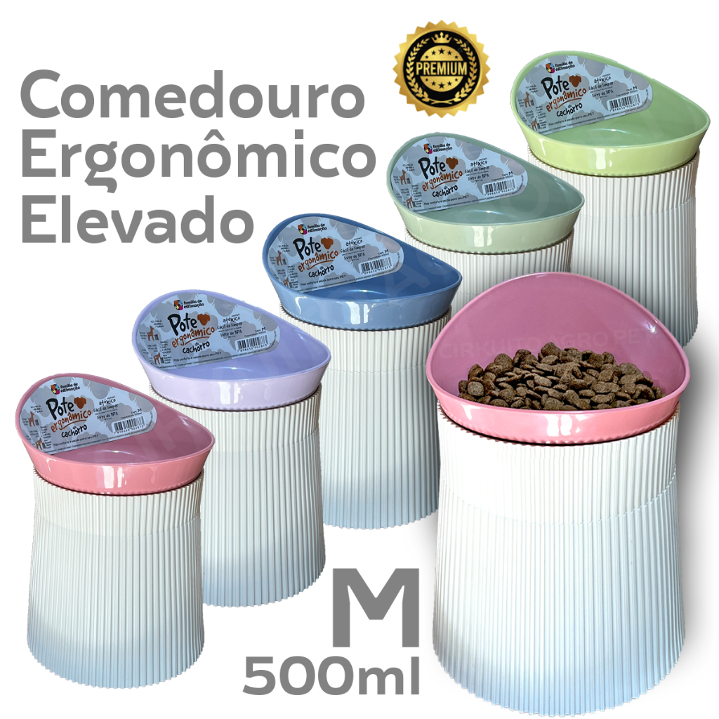 Comedouro Elevado Alto Postura Pet - M 500ml Cachorro Gato - Família de Estimação