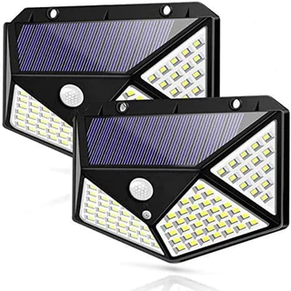 2 Peças Luminária Solar De Parede Refletor 100 Led Sensor Prova D' Água Com 3 Funções