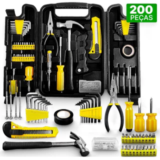 Jogo Kit De Ferramentas Com Maleta 200 Peças Profissional Construção Facilita Transporte Facil