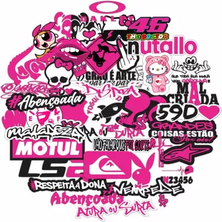 Super Kit Com 43 Adesivos 244 Moto Meninas Cartela Pink
