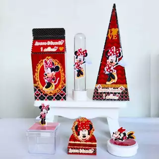 Kit Festa Só Um Bolinho - 60 Itens Minnie Vermelha Pegue e Monte