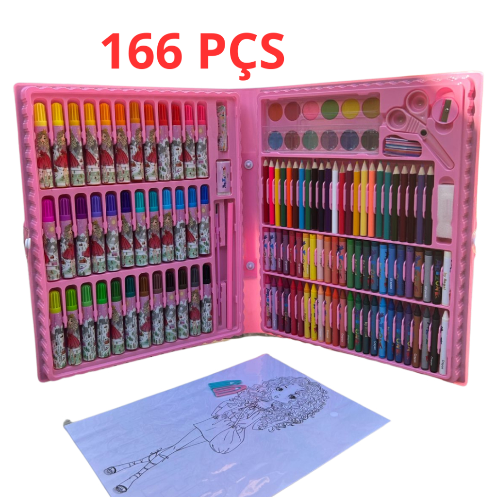 Estojo Maleta Pintura Infantil 166PÇS Meninas Lapis De Cor Desenho Pintura