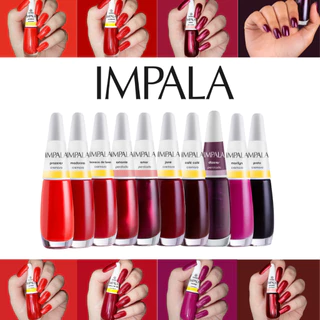 Impala Kit 10 Esmaltes Tons Vermelhos Escuros Roxo Vinho Esmalte Hipoalergênico 7ml