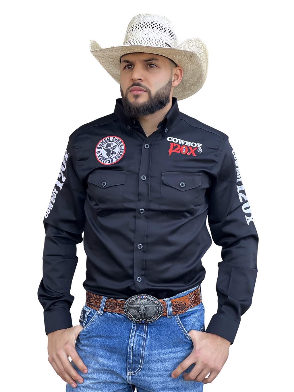 Camisa Country Masculina Cowboy Rodeio Bordada Manga Longa