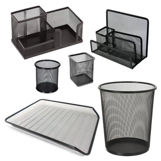 Kit Escritório 6 Peças Bandeja Porta Treco Lixeira Aramado Porta Carta Caneta