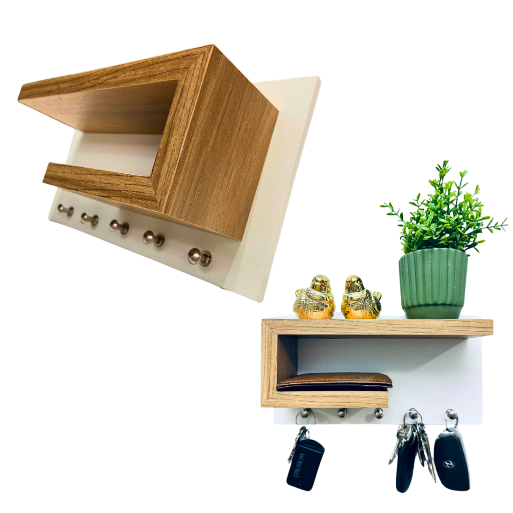 Porta Chaves com Prateleira Decoração e Carteira Oculos MDF