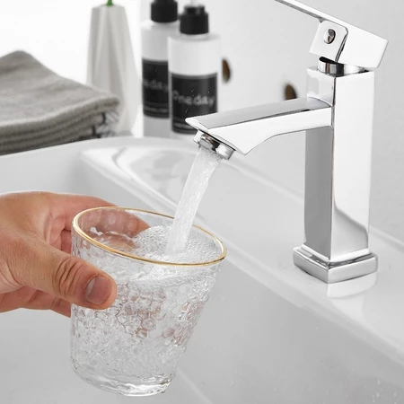Torneira de Lavabo Banheiro Prata Luxo Metal Moderna 1 2 Cuba Fosco Inox Quadrada