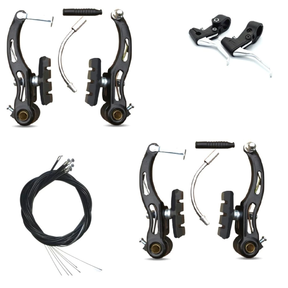 Kit Par De Freio V Brake De Nylon Tipo Logan Com Manetes Preto Completo Para Bicicleta