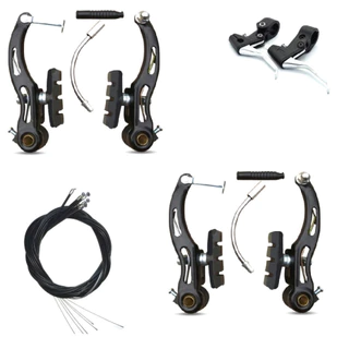 Kit Par De Freio V Brake De Nylon Tipo Logan Com Manetes Preto Completo Para Bicicleta