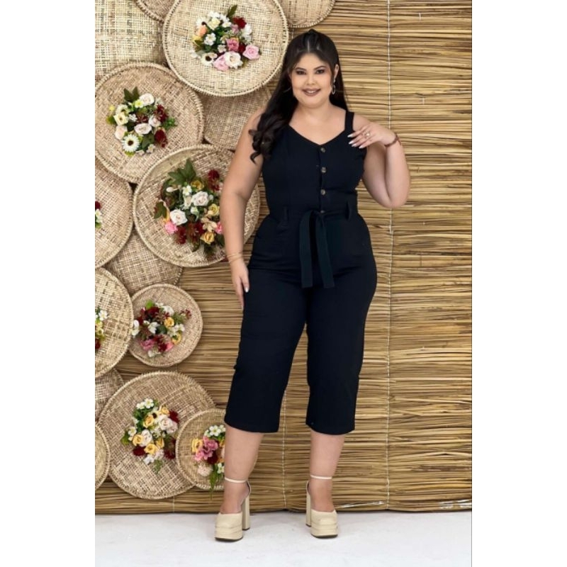 Macacao fashion jeans plus size mercado livre