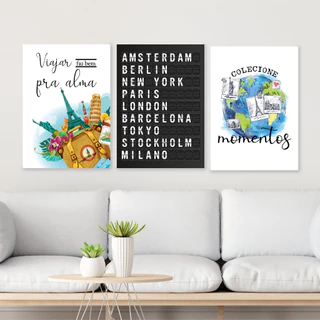 Kit 3 Quadros Turismo Decorativos Agencia De Viagem 28x40cm