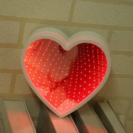 Luminária coração espelho infinito led decoração