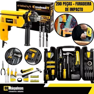 Kit de Ferramentas Com 200 Peças + Furadeira de Impacto 1/2 110 Volts - Titanium