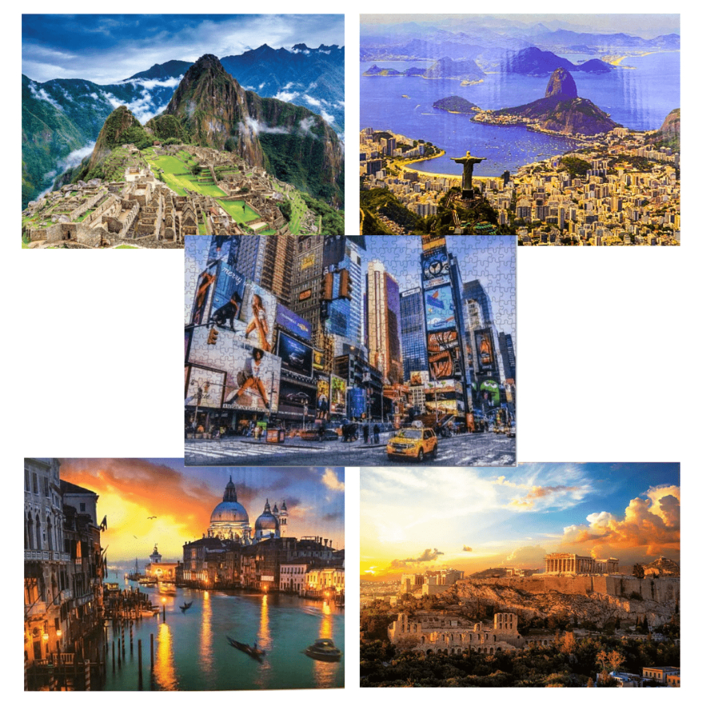 Quebra-Cabeça 1000 Peças Veneza Machu Picchu Times Square Infantil