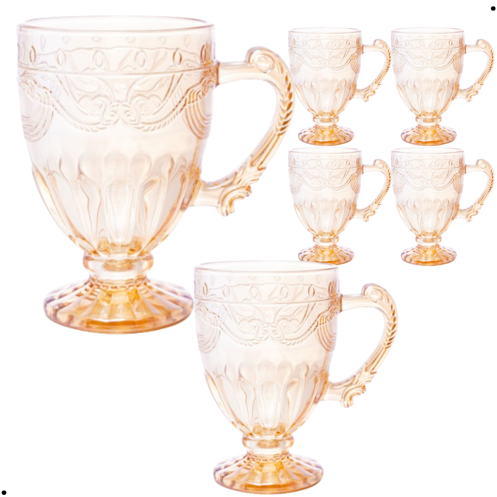 Conjunto 6 Canecas C/Pé Vidro Cristal Imperial Âmbar 190ml Lyor 4987