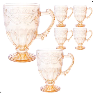 Conjunto 6 Canecas C/Pé Vidro Cristal Imperial Âmbar 190ml Lyor 4987