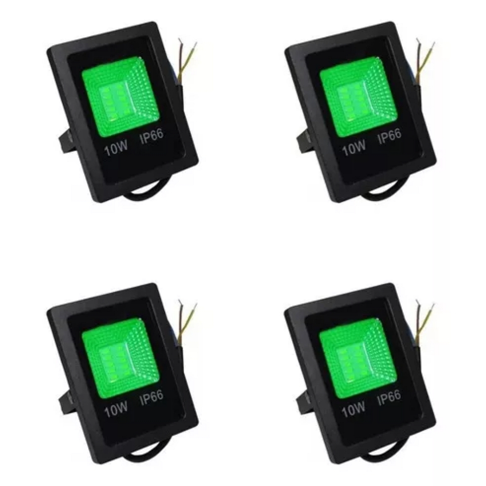 Kit 4 Refletor 10w Slim Holofote Luz Verde Jardim Árvore Cor da carcaça Preto 110V/220V