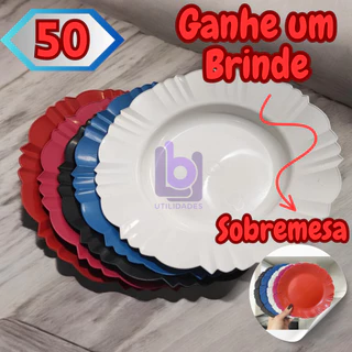 Kit 50 Pratos fundos pétala plástico redondo borboleta jantar refeição churrasco mesa posta