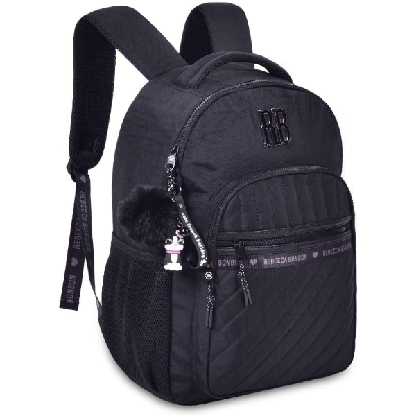 Mochila Rebecca Bonbon Preta de Costas Grande rebeca bombom bom bom bon ...