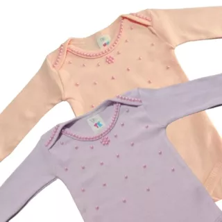 Body bebê menina manga longa com pérola