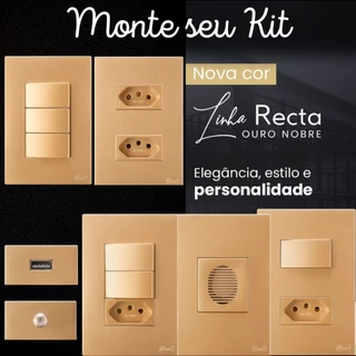 Conjunto Tomada 10a 20a 4x2 Dourada Fosco Interruptor Simples Paralelo Ouro Nobre Satin Blux