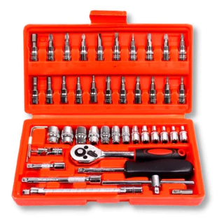 Kit De Ferramentas 46/40 Peças Jogo De Soquetes Chave Catraca Reversível Com Maleta Jogo De Ferramentas Completo