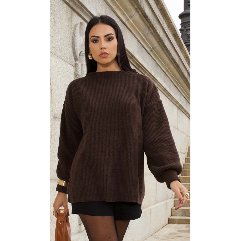 Max Blusão Tricot Mousse Manga Longa Quentinha Inverno 2024 Moda