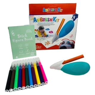 Caneta Spray Infantil Airbrush 12 Cores 8 Moldes Lavável