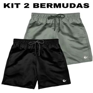 KIT COM 2 SHORT MASCULINO TACTEL BERMUDA DE ACADEMIA MASCULINA HS
