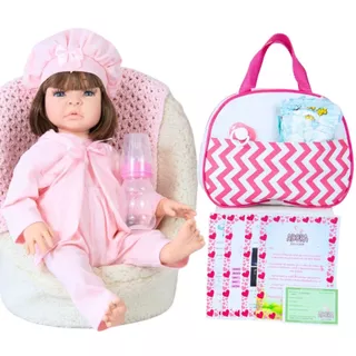 Bebê Reborn Boneca Realista Com Bolsa 100% Silicone Pode Dar Banho