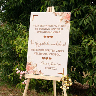 Quadro Decorativo recepção de casamento em mdf personalizado com os nomes