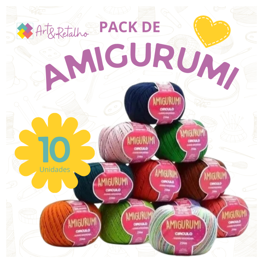 Kit Fio Amigurumi com 10 unidades - Círculo - 125g e 254m - Tricô, Crochê, Handmade