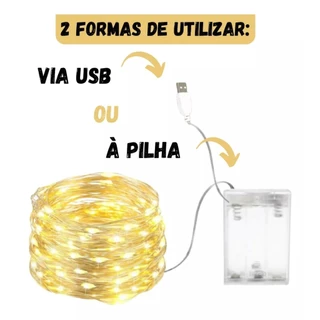 1 Fio Fada Cordão Luz Led 5 metros Usb/Pilha