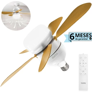 Lâmpada Ventilador De Teto com Controle Remoto E27 C/ 5 Hélices Tipo Madeira Bivolt 30w